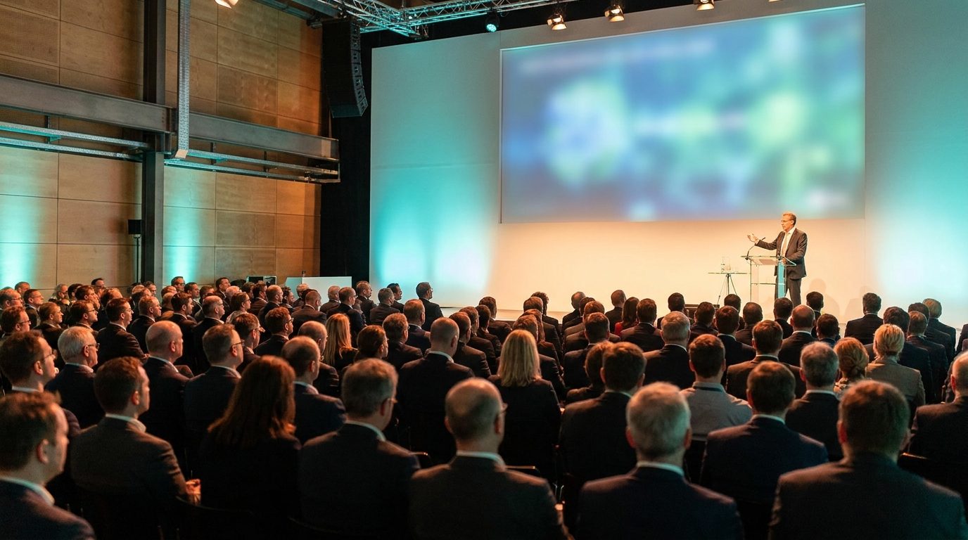Evento aziendale con palco e pubblico